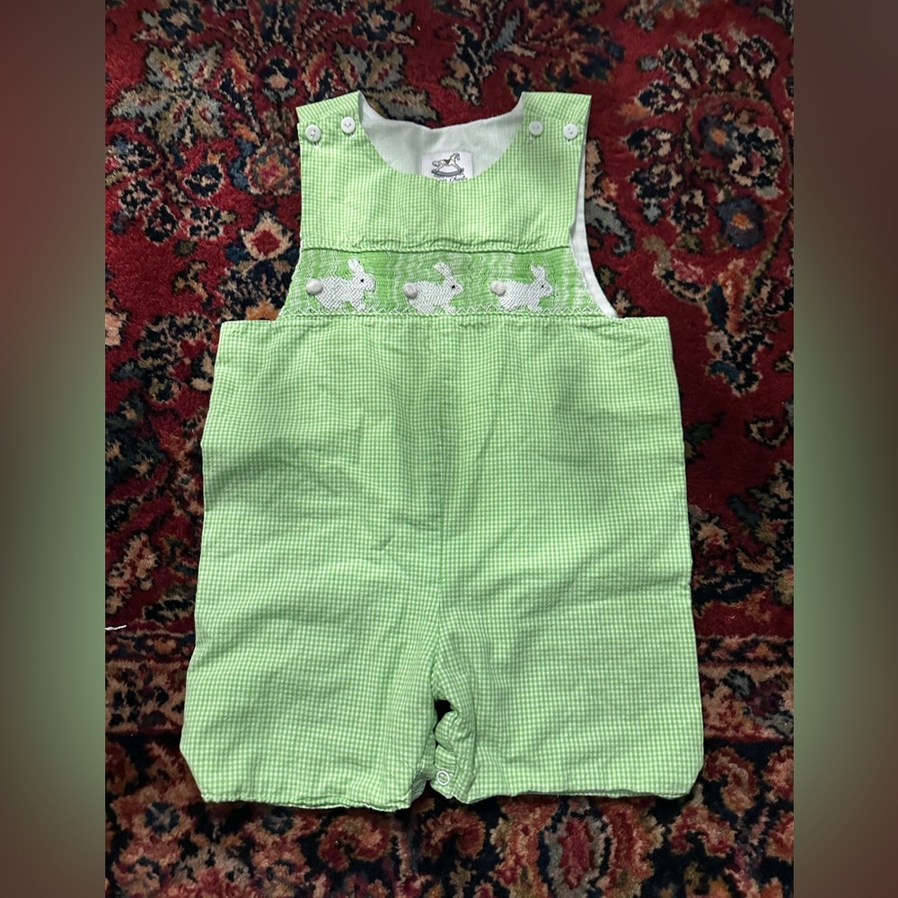 Green Romper with Bunny Smocking